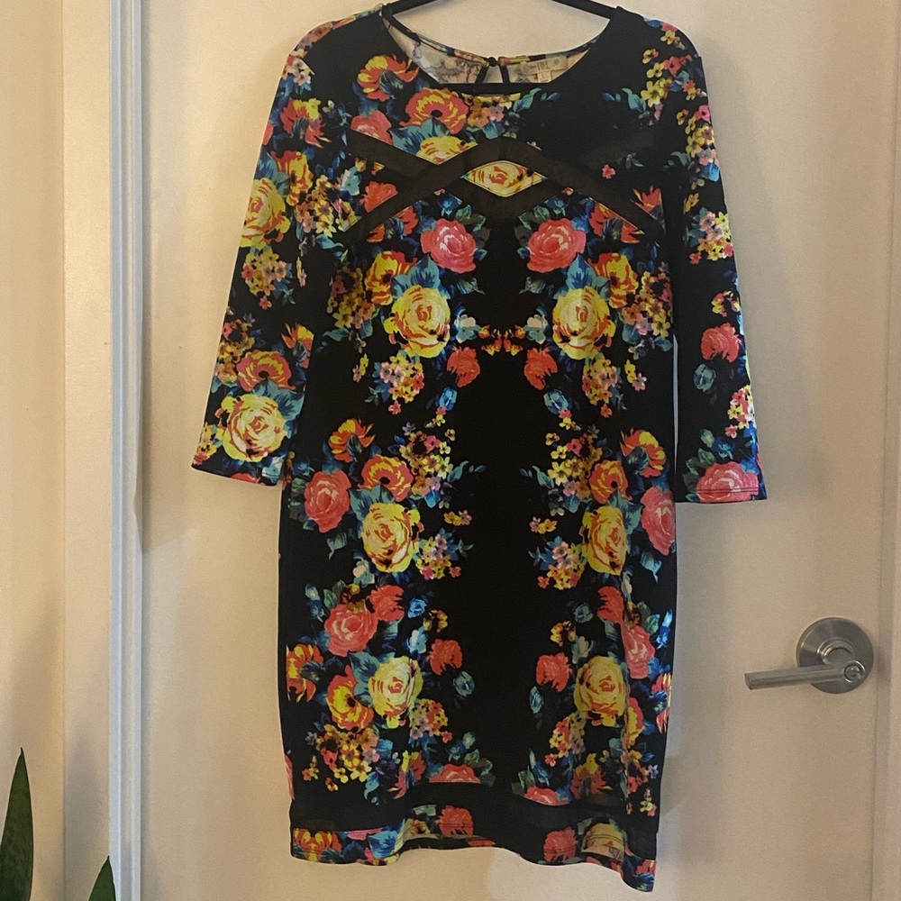 love, Fire Black and Multicolor Floral Shift Dress